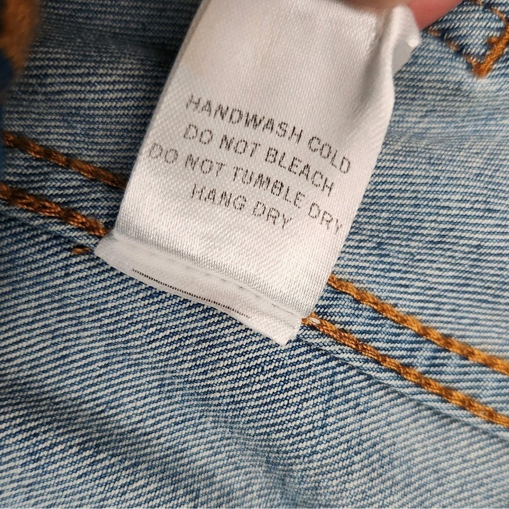 Miou Muse Womens Large Light Blue Wide Leg Denim Jeans Stretch Baggy Raw Hem - Picture 10 of 10